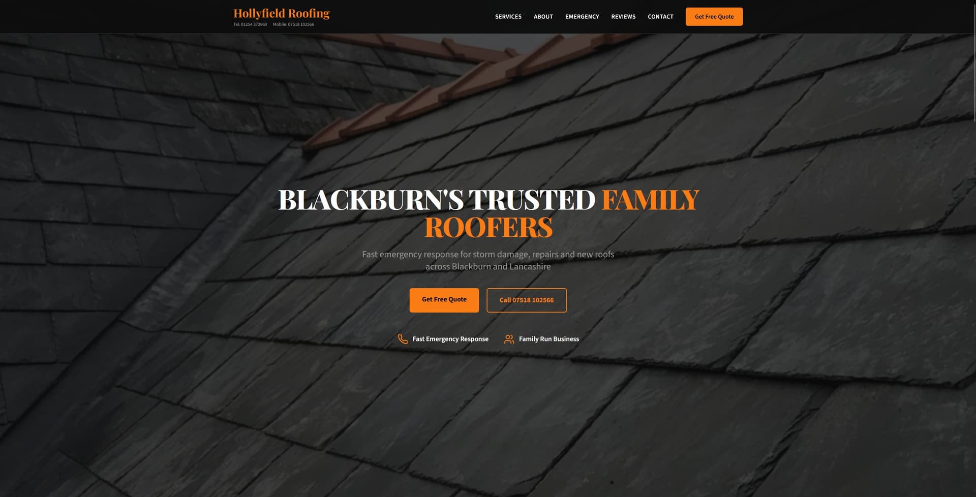 Hollyfield Roofing website screenshot