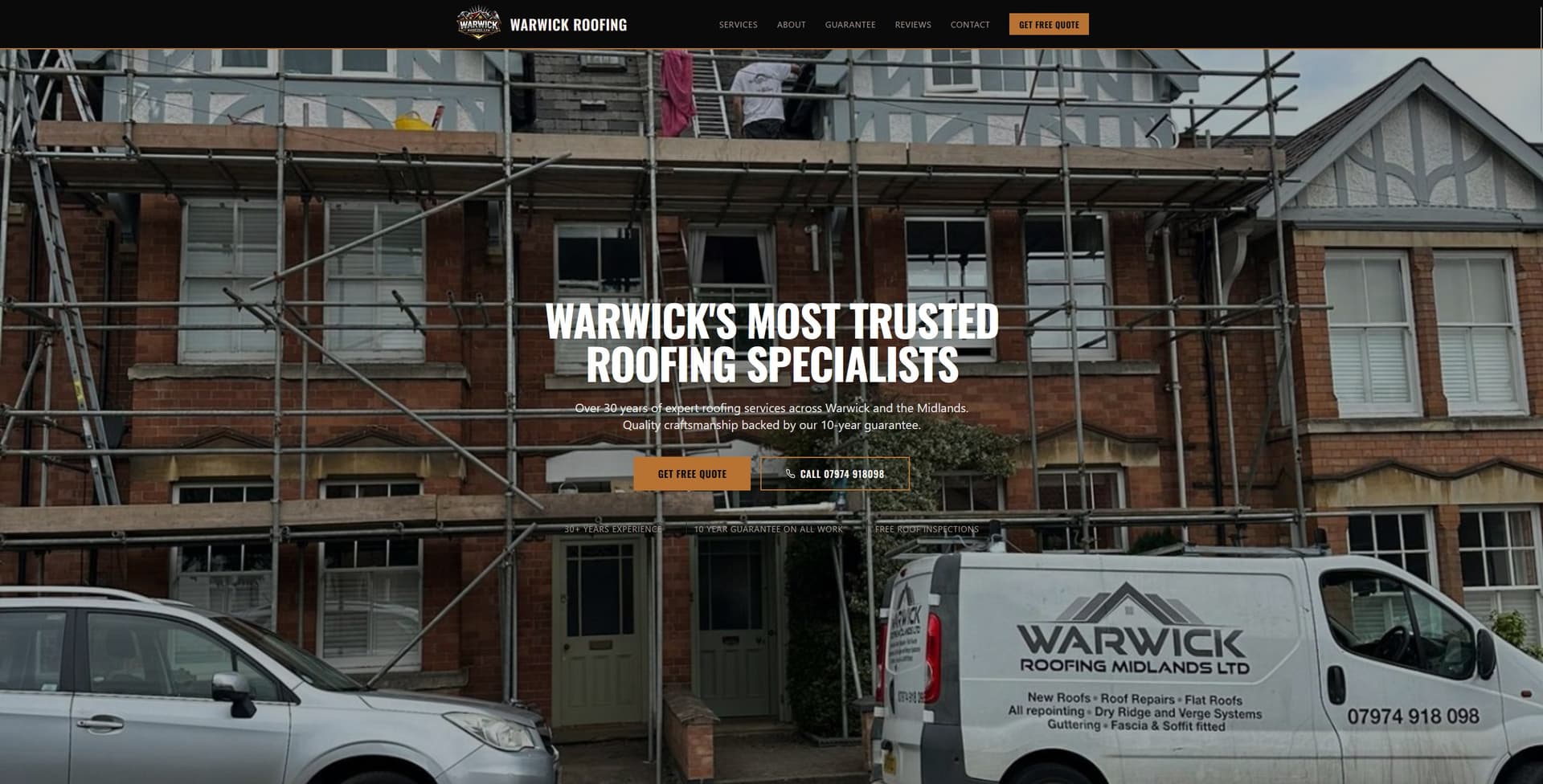 Warwick Roofing website screenshot